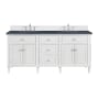 James Martin Vanities Lorelai 72" Double Basin Wood Vanity Set with 3cm Charcoal Soapstone Silestone Quartz Vanity Top and Rectangular Sinks - 8" Faucet Centers Bright White