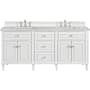 James Martin Vanities Lorelai 72" Free Standing Double Basin Hardwood Vanity Set with Eternal Jasmine Pearl Stone Composite Top, Rectangular Sinks, and FreePower Bright White