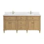 James Martin Vanities Lorelai 72" Double Basin Wood Vanity Set with 3cm White Zeus Silestone Quartz Vanity Top, Rectangular Sinks and Electrical Outlet - Single Faucet Hole Light Natural Oak