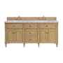 James Martin Vanities Lorelai 72" Double Basin Wood Vanity Set with 3cm Carrara White Marble Vanity Top, Rectangular Sinks and Electrical Outlet - 8" Faucet Centers Light Natural Oak
