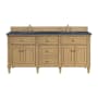 James Martin Vanities Lorelai 72" Double Basin Wood Vanity Set with 3cm Charcoal Soapstone Silestone Quartz Vanity Top and Rectangular Sinks - 8" Faucet Centers Light Natural Oak