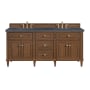 James Martin Vanities Lorelai 72" Double Basin Wood Vanity Set with 3cm Charcoal Soapstone Silestone Quartz Vanity Top and Rectangular Sinks - 8" Faucet Centers Mid-Century Walnut