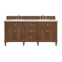 James Martin Vanities Lorelai 72" Double Basin Wood Vanity Set with 3cm Eternal Marfil Silestone Quartz Vanity Top, Rectangular Sinks and Outlet - 8" Faucet Centers Mid-Century Walnut