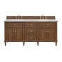 James Martin Vanities Lorelai 72" Double Basin Wood Vanity Set with 3cm Ethereal Noctis Silestone Quartz Vanity Top and Rectangular Sinks - 8" Faucet Centers Mid-Century Walnut