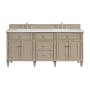 James Martin Vanities Lorelai 72" Double Basin Wood Vanity Set with 3cm Arctic Fall Solid Surface Vanity Top, Rectangular Sinks and Electrical Outlet - 8" Faucet Centers Whitewashed Oak