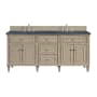 James Martin Vanities Lorelai 72" Double Basin Wood Vanity Set with 3cm Charcoal Soapstone Silestone Quartz Vanity Top and Rectangular Sinks - 8" Faucet Centers Whitewashed Oak