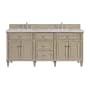 James Martin Vanities Lorelai 72" Double Basin Wood Vanity Set with 3cm Eternal Jasmine Pearl Silestone Quartz Vanity Top and Rectangular Sinks - 8" Faucet Centers Whitewashed Oak