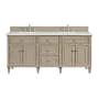 James Martin Vanities Lorelai 72" Double Basin Wood Vanity Set with 3cm Ethereal Noctis Silestone Quartz Vanity Top and Rectangular Sinks - 8" Faucet Centers Whitewashed Oak