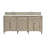 James Martin Vanities Lorelai 72" Double Basin Wood Vanity Set with 3cm Lime Delight Silestone Quartz Vanity Top, Rectangular Sinks and Outlet - 8" Faucet Centers Whitewashed Oak