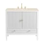 James Martin Vanities Myrrin 36" Single Basin Wood Vanity Set with 3cm Eternal Marfil Silestone Quartz Vanity Top, Rectangular Sink and Outlet - 8" Faucet Centers Bright White