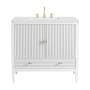 James Martin Vanities Myrrin 36" Single Basin Wood Vanity Set with 3cm Ethereal Noctis Silestone Quartz Vanity Top, Rectangular Sink and Outlet - 8" Faucet Centers Bright White