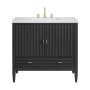 James Martin Vanities Myrrin 36" Single Basin Wood Vanity Set with 3cm Arctic Fall Solid Surface Vanity Top, Rectangular Sink and Electrical Outlet - 8" Faucet Centers Carbon Oak