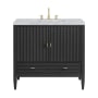 James Martin Vanities Myrrin 36" Single Basin Wood Vanity Set with 3cm Carrara White Marble Vanity Top, Rectangular Sink, USB Port and Electrical Outlet - 8" Faucet Centers Carbon Oak
