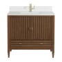James Martin Vanities Myrrin 36" Single Basin Wood Vanity Set with 3cm White Zeus Silestone Quartz Vanity Top, Rectangular Sink and Electrical Outlet - Single Faucet Hole Mid-Century Walnut
