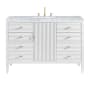 James Martin Vanities Myrrin 48" Single Basin Wood Vanity Set with 3cm Carrara White Marble Vanity Top, Rectangular Sink, USB Port and Electrical Outlet - 8" Faucet Centers Bright White