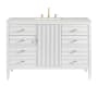 James Martin Vanities Myrrin 48" Single Basin Wood Vanity Set with 3cm Lime Delight Silestone Quartz Vanity Top, Rectangular Sink and Electrical Outlet - 8" Faucet Centers Bright White