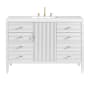James Martin Vanities Myrrin 48" Single Basin Wood Vanity Set with 3cm White Zeus Silestone Quartz Vanity Top, Rectangular Sink and Electrical Outlet - 8" Faucet Centers Bright White