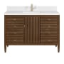 James Martin Vanities Myrrin 48" Single Basin Wood Vanity Set with 3cm White Zeus Silestone Quartz Vanity Top, Rectangular Sink and Electrical Outlet - Single Faucet Hole Mid-Century Walnut