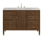 James Martin Vanities Myrrin 48" Single Basin Wood Vanity Set with 3cm Eternal Jasmine Pearl Silestone Quartz Vanity Top and Rectangular Sink - 8" Faucet Centers Mid-Century Walnut