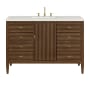 James Martin Vanities Myrrin 48" Single Basin Wood Vanity Set with 3cm Lime Delight Silestone Quartz Vanity Top, Rectangular Sink and Electrical Outlet - 8" Faucet Centers Mid-Century Walnut