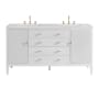 James Martin Vanities Myrrin 60" Double Basin Wood Vanity Set with 3cm Arctic Fall Solid Surface Vanity Top, Rectangular Sinks and Electrical Outlet - 8" Faucet Centers Bright White