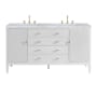 James Martin Vanities Myrrin 60" Double Basin Wood Vanity Set with 3cm Carrara White Marble Vanity Top, Rectangular Sinks and Electrical Outlet - 8" Faucet Centers Bright White
