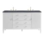 James Martin Vanities Myrrin 60" Double Basin Wood Vanity Set with 3cm Charcoal Soapstone Silestone Quartz Vanity Top and Rectangular Sinks - 8" Faucet Centers Bright White