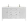 James Martin Vanities Myrrin 60" Double Basin Wood Vanity Set with 3cm Ethereal Noctis Silestone Quartz Vanity Top, Rectangular Sinks and Outlet - 8" Faucet Centers Bright White