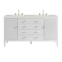 James Martin Vanities Myrrin 60" Double Basin Wood Vanity Set with 3cm Lime Delight Silestone Quartz Vanity Top, Rectangular Sinks and Electrical Outlet - 8" Faucet Centers Bright White