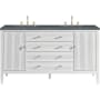 James Martin Vanities Myrrin 60" Free Standing Double Basin Poplar Wood Vanity Set with Parisien Bleu Stone Composite Top, Rectangular Sinks, and FreePower Wireless Charger Bright White