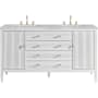 James Martin Vanities Myrrin 60" Free Standing Double Basin Poplar Wood Vanity Set with Victorian Silver Stone Composite Top, Rectangular Sinks, and FreePower Bright White