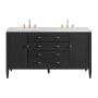 James Martin Vanities Myrrin 60" Double Basin Wood Vanity Set with 3cm Arctic Fall Solid Surface Vanity Top, Rectangular Sinks and Electrical Outlet - 8" Faucet Centers Carbon Oak