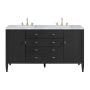 James Martin Vanities Myrrin 60" Double Basin Wood Vanity Set with 3cm Carrara White Marble Vanity Top, Rectangular Sinks and Electrical Outlet - 8" Faucet Centers Carbon Oak