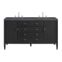 James Martin Vanities Myrrin 60" Double Basin Wood Vanity Set with 3cm Charcoal Soapstone Silestone Quartz Vanity Top and Rectangular Sinks - 8" Faucet Centers Carbon Oak