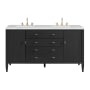 James Martin Vanities Myrrin 60" Double Basin Wood Vanity Set with 3cm Ethereal Noctis Silestone Quartz Vanity Top, Rectangular Sinks and Outlet - 8" Faucet Centers Carbon Oak