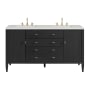 James Martin Vanities Myrrin 60" Double Basin Wood Vanity Set with 3cm Lime Delight Silestone Quartz Vanity Top, Rectangular Sinks and Electrical Outlet - 8" Faucet Centers Carbon Oak