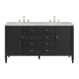 James Martin Vanities Myrrin 60" Double Basin Wood Vanity Set with 3cm Victorian Silver Silestone Quartz Vanity Top and Rectangular Sinks - 8" Faucet Centers Carbon Oak