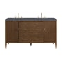 James Martin Vanities Myrrin 60" Double Basin Wood Vanity Set with 3cm Charcoal Soapstone Silestone Quartz Vanity Top and Rectangular Sinks - 8" Faucet Centers Mid-Century Walnut