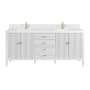 James Martin Vanities Myrrin 72" Double Basin Wood Vanity Set with 3cm White Zeus Silestone Quartz Vanity Top, Rectangular Sinks and Electrical Outlet - Single Faucet Hole Bright White