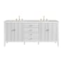 James Martin Vanities Myrrin 72" Double Basin Wood Vanity Set with 3cm Victorian Silver Silestone Quartz Vanity Top and Rectangular Sinks - 8" Faucet Centers Bright White