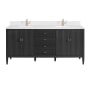 James Martin Vanities Myrrin 72" Double Basin Wood Vanity Set with 3cm White Zeus Silestone Quartz Vanity Top, Rectangular Sinks and Electrical Outlet - Single Faucet Hole Carbon Oak