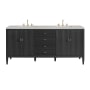 James Martin Vanities Myrrin 72" Double Basin Wood Vanity Set with 3cm Eternal Jasmine Pearl Silestone Quartz Vanity Top and Rectangular Sinks - 8" Faucet Centers Carbon Oak