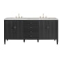 James Martin Vanities Myrrin 72" Double Basin Wood Vanity Set with 3cm Victorian Silver Silestone Quartz Vanity Top and Rectangular Sinks - 8" Faucet Centers Carbon Oak