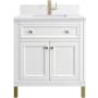 James Martin Vanities Chicago 30" Free Standing Single Basin Vanity Set with Quartz Top and Rectangular Sink Glossy White