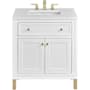 James Martin Vanities Chicago 30" Free Standing Single Basin Vanity Set with Quartz Top and Rectangular Sink Glossy White