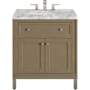 James Martin Vanities Chicago 30" Free Standing Single Basin Vanity Set with Marble Top and Rectangular Sink Walnut Whisper