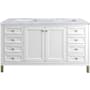 James Martin Vanities Chicago 60" Free Standing Double Basin Vanity Set with Marble Top and Rectangular Sinks Glossy White