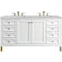 James Martin Vanities Chicago 60" Free Standing Double Basin Vanity Set with Victorian Silver Stone Composite Top and Rectangular Sinks Glossy White