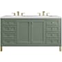 James Martin Vanities Chicago 60" Free Standing Double Basin Vanity Set with Solid Surface Top and Rectangular Sinks Smokey Celadon