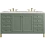 James Martin Vanities Chicago 60" Free Standing Double Basin Vanity Set with Quartz Top and Rectangular Sinks Smokey Celadon